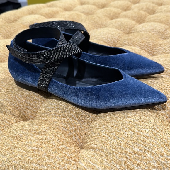 Brunello Cucinelli Blue Velvet Flats - Size 38 (US size 8) - Picture 3 of 12